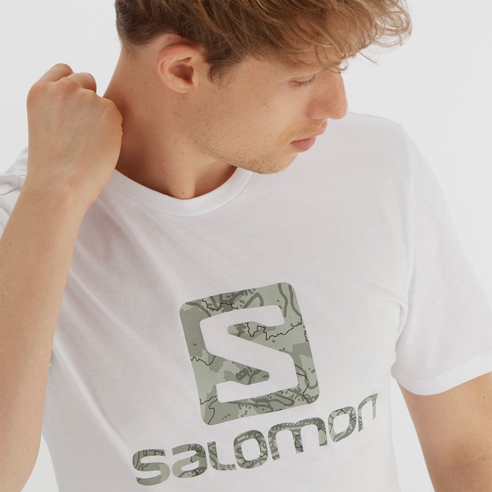 White Men's Salomon OUTLIFE LOGO Short Sleeve T Shirts | 527-EKJGDU