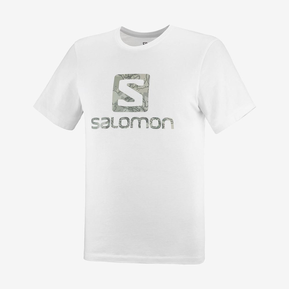 White Men's Salomon OUTLIFE LOGO Short Sleeve T Shirts | 527-EKJGDU