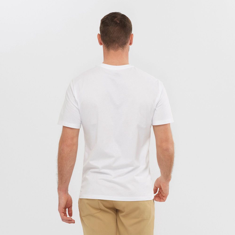 White Men's Salomon OUTLIFE LOGO Short Sleeve T Shirts | 527-EKJGDU