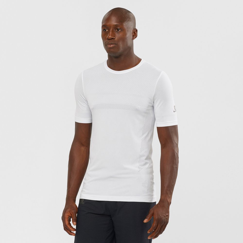 White Men\'s Salomon SENSE SEAMLESS M Short Sleeve T Shirts | 879-JQEHBZ