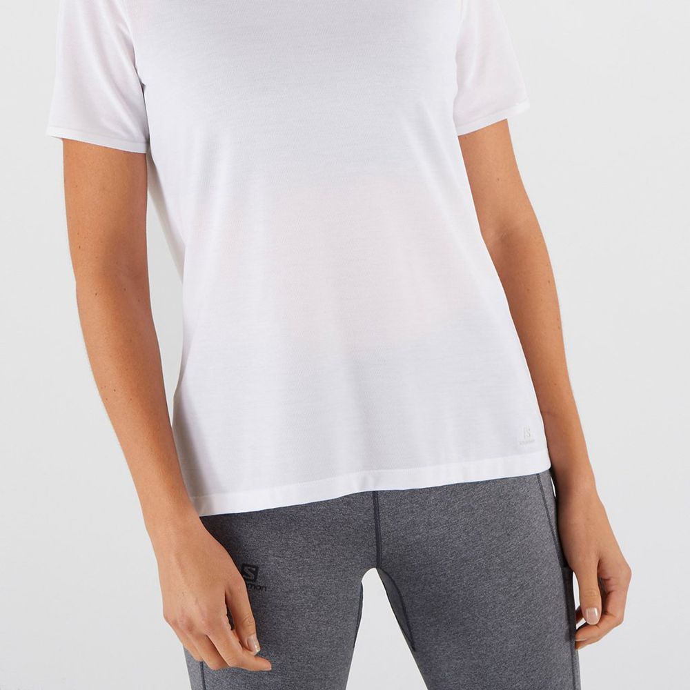 White Women's Salomon ESSENTIAL SLEEVE T Shirts | 438-JOWUPT