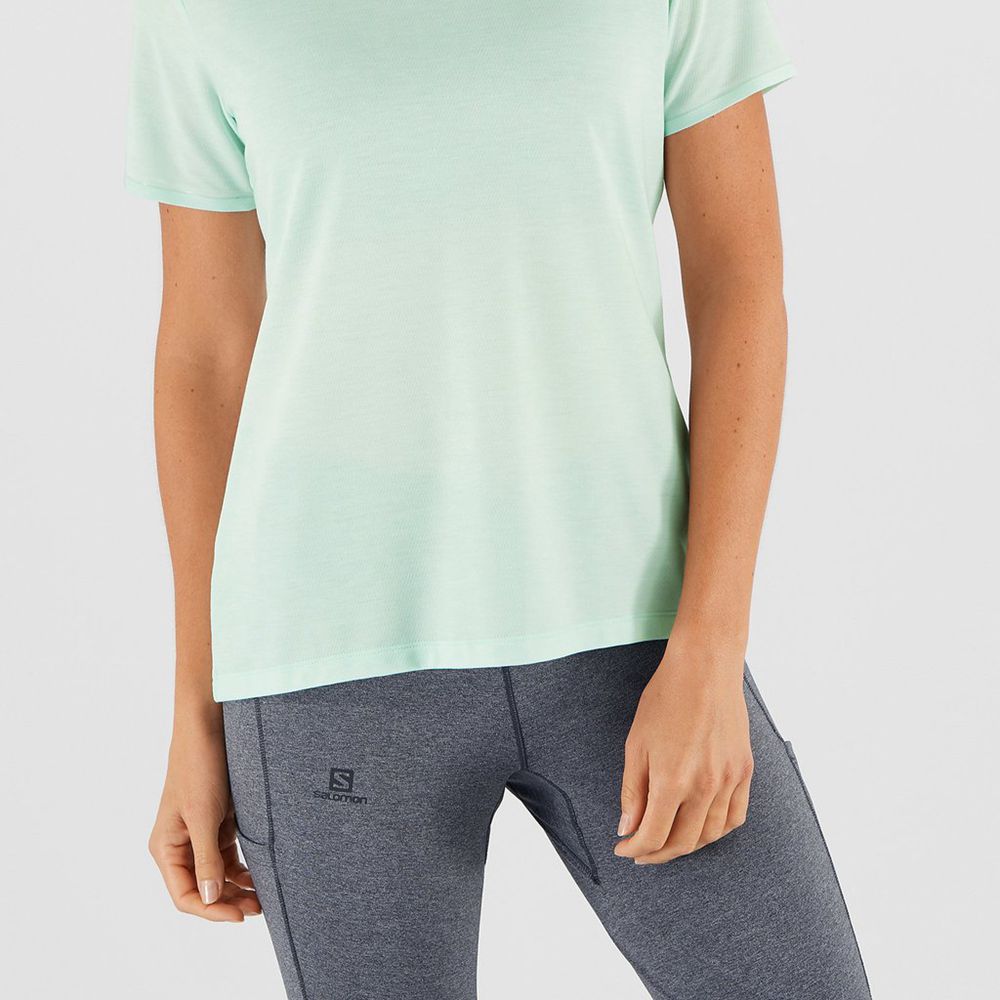 White Women's Salomon ESSENTIAL SLEEVE T Shirts | 438-JOWUPT