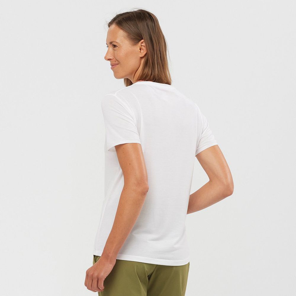 White Women's Salomon ESSENTIAL SLEEVE T Shirts | 438-JOWUPT