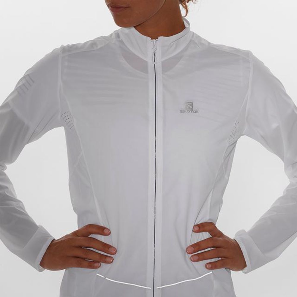 White Women's Salomon SENSE Jackets | 295-RXMGVL