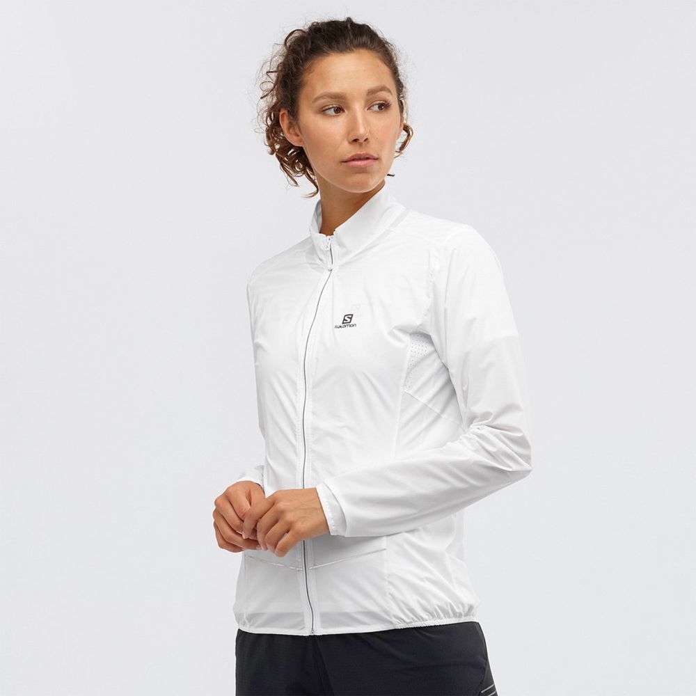 White Women\'s Salomon SENSE Jackets | 295-RXMGVL