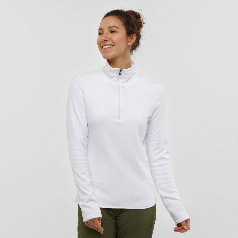 White Women\'s Salomon WARM AMBITION HALF ZIP W Half Zip Jacket Midlayers | 136-SFCUQK