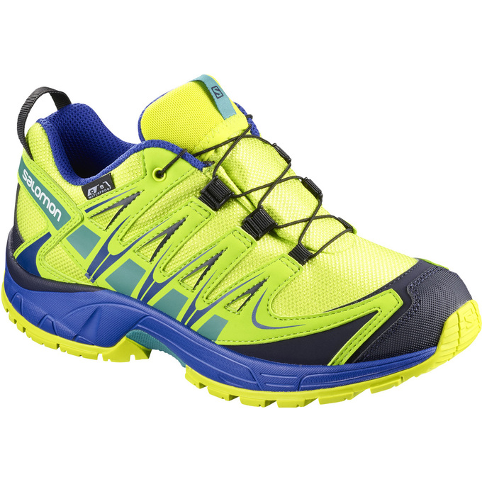 Yellow / Blue Kids\' Salomon XA PRO 3D CSWP K Trail Running Shoes | 637-ZIECMF