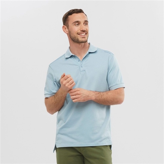 Ashley Blue Men's Salomon OUTLIFE TECH POLO M Short Sleeve T Shirts | 638-QEOVBW