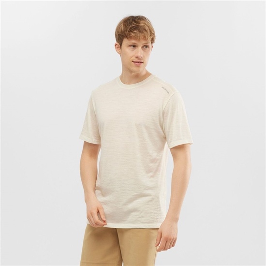 Beige Men's Salomon OUTLIFE MERINO SS M Short Sleeve T Shirts | 413-WKNIHJ