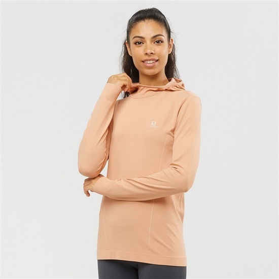 Beige Women's Salomon ESSENTIAL SEAMLESS HOODIE Midlayers | 519-SQIXYN