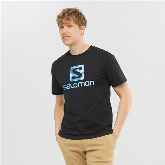 Black Men's Salomon OUTLIFE LOGO Short Sleeve T Shirts | 197-VKQTWL