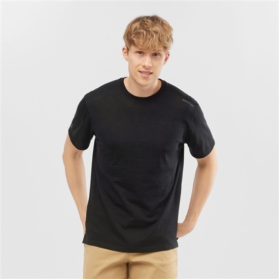 Black Men's Salomon OUTLIFE MERINO SS M Short Sleeve T Shirts | 753-LYIOWA