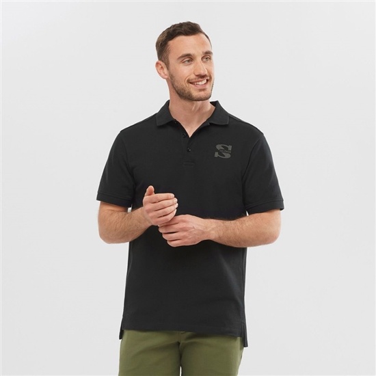 Black Men's Salomon OUTLIFE SS POLO M Short Sleeve T Shirts | 634-OSZNGU