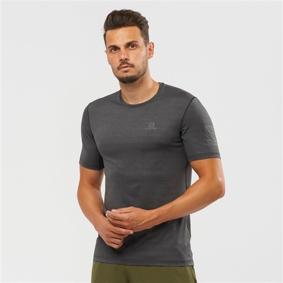 Black Men's Salomon OUTLINE New Trail Running Gear T Shirts | 346-RTZOUV