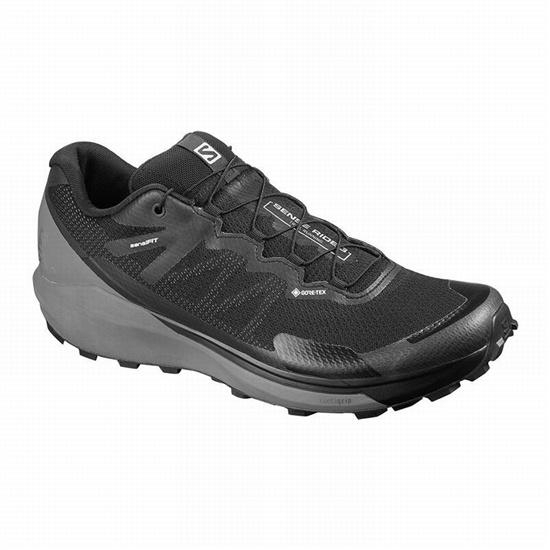 Black Men's Salomon SENSE RIDE 3 GTX INVIS. FIT Running Shoes | 472-KVCXAB