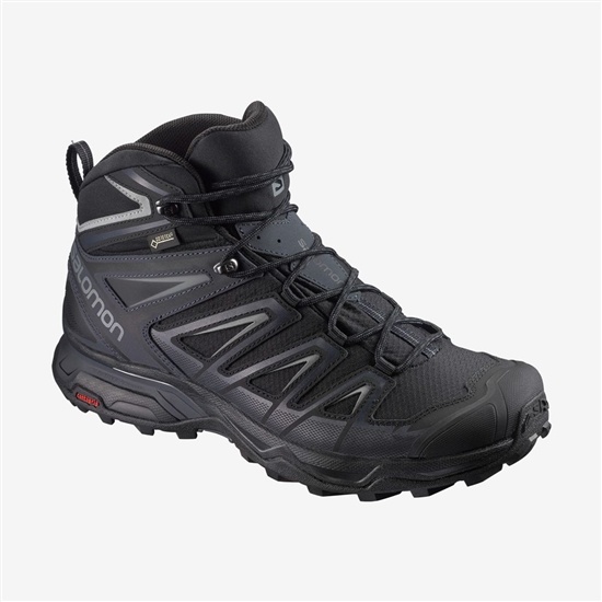 Black Men's Salomon X ULTRA 3 WIDE MID GORE-TEX Hiking Boots | 751-IEROFS