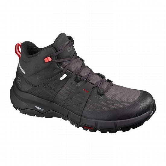 Black / Red Men's Salomon ODYSSEY MID GTX Hiking Shoes | 529-GQWEMJ