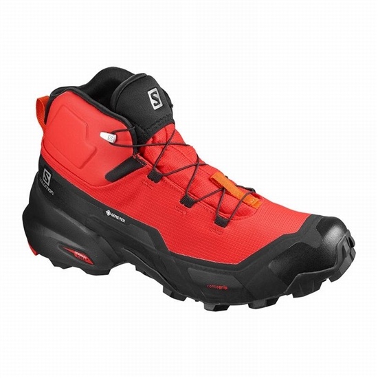 Black / Red Orange Men's Salomon CROSS HIKE MID GORE-TEX Hiking Boots | 739-ROMVUF