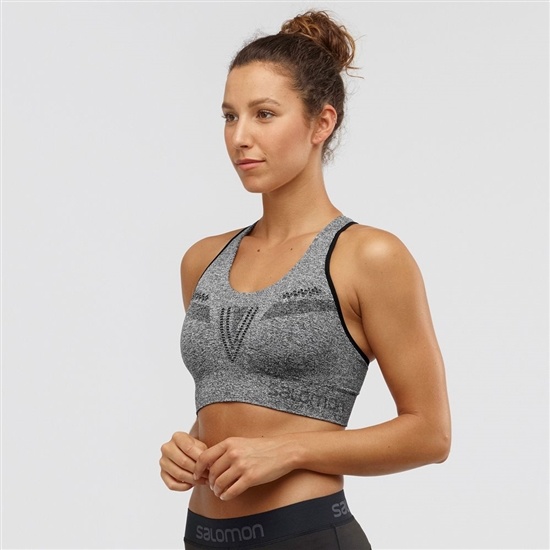 Black Women's Salomon ESSENTIAL MOVE ON SEAMLESS Sport Bra | 124-NIXSTU