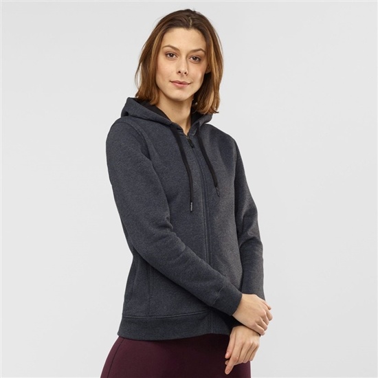 Black Women's Salomon ESSENTIAL WARM Jacket Hoodie Midlayers | 074-WFGZXJ