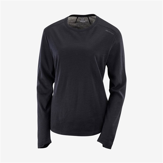 Black Women's Salomon OUTLIFE MERINO LS W Long Sleeve T Shirts | 961-MVNXGI