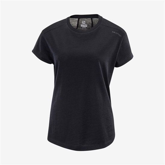 Black Women's Salomon OUTLIFE MERINO SS W Short Sleeve T Shirts | 704-DEIMKQ