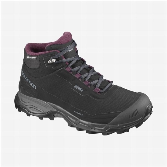 Black Women's Salomon SHELTER SPIKES CLIMASALOMON WATERPROOF Hiking Shoes | 786-ODQURG