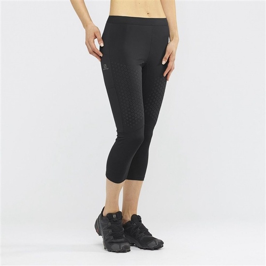 Black Women's Salomon SUPPORT MID Tights | 689-BKFHEQ