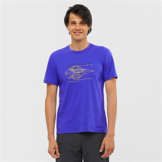 Blue Men's Salomon OUTRACK BLEND Short Sleeve T Shirts | 042-XBATGW