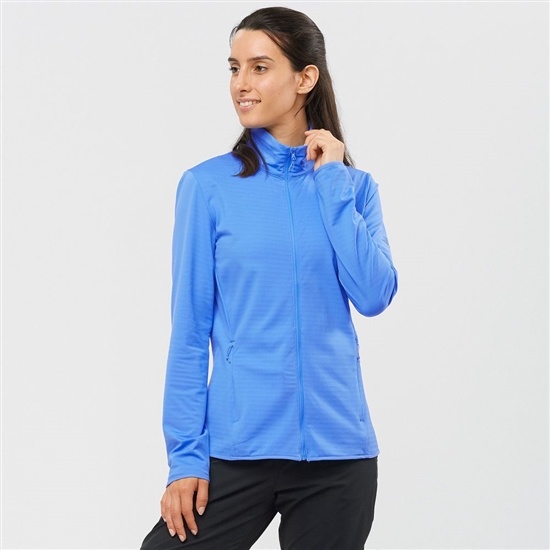 Blue Women's Salomon ESSENTIAL LIGHTWARM Full Zip Midlayer Jacket Midlayers | 264-WMIGKE