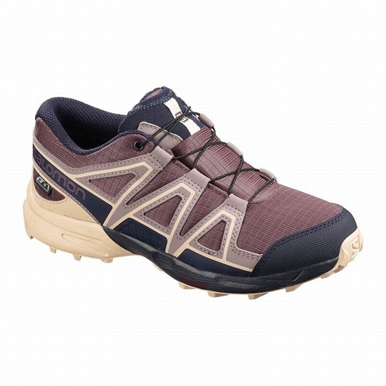 Burgundy / Blue Kids' Salomon SPEEDCROSS CLIMASALOMON WATERPROOF Trail Running Shoes | 182-KBPVUF