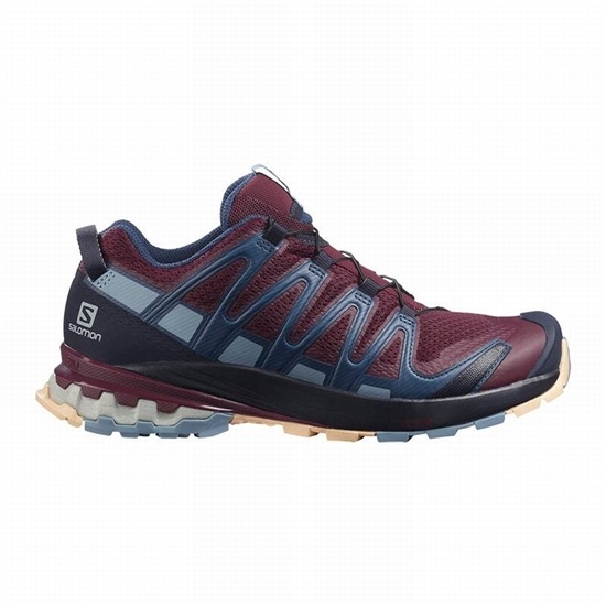 Burgundy / Blue Women's Salomon XA PRO 3D V8 Hiking Shoes | 836-PAZJQY