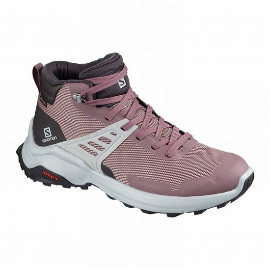 Burgundy Women's Salomon X RAISE MID GORE-TEX Hiking Shoes | 502-SCRYJK