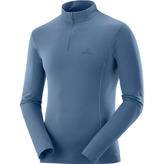 Dark Denim Men's Salomon EXPLORE SEAMLESS HZ M Midlayers | 140-SBQZLR