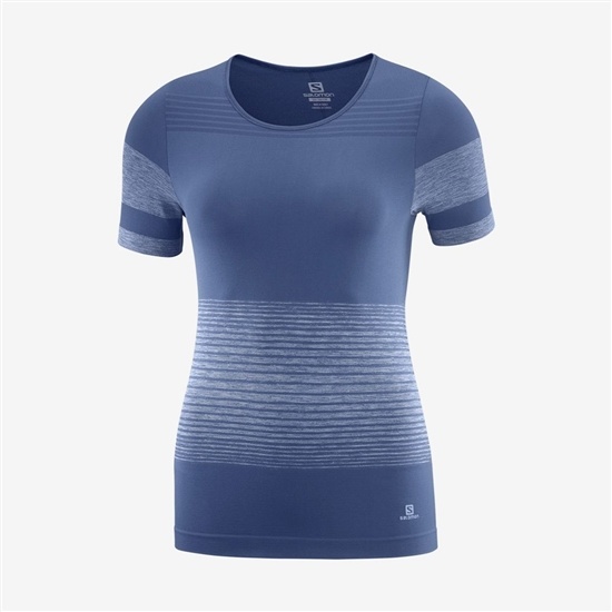 Dark Denim Women's Salomon ESSENTIAL MOVE ON SEAMLESS T Shirts | 931-JGYBOV