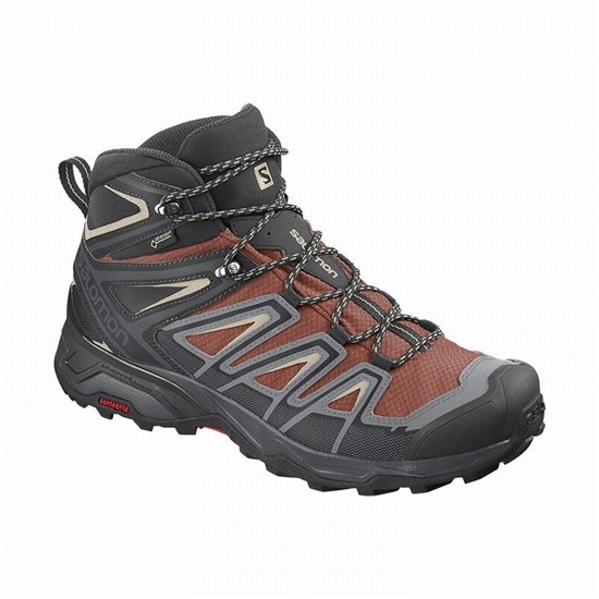 Dark Red / Black Men's Salomon X ULTRA 3 MID GORE-TEX Hiking Boots | 465-WPKFND