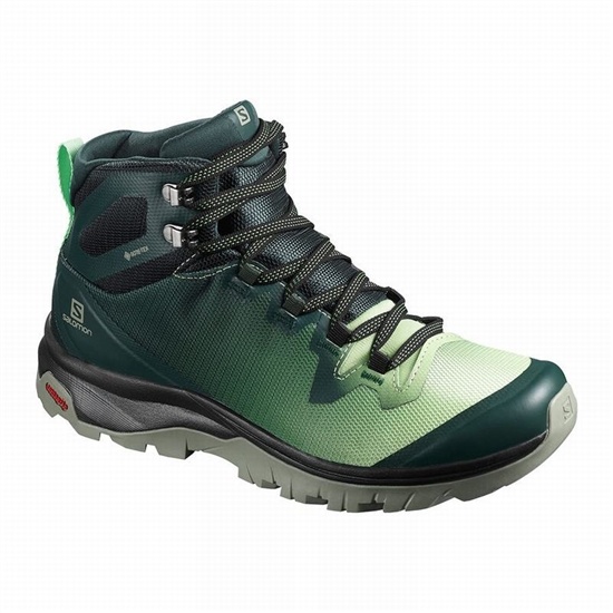 Green / Grey Women's Salomon VAYA MID GORE-TEX Hiking Shoes | 592-PYLJFQ