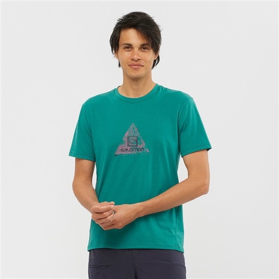 Green Men's Salomon OUTRACK BLEND Short Sleeve T Shirts | 463-LRVISP