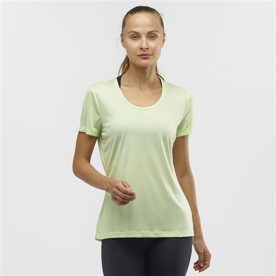 Green Women's Salomon AGILE Road Running Short Sleeve T Shirts | 074-SYFOAN