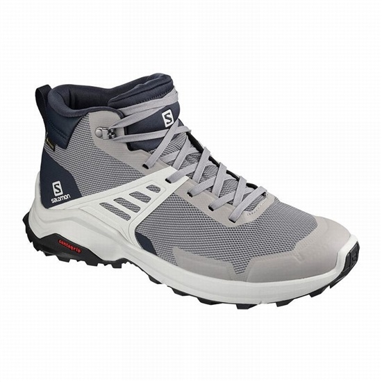 Grey / Navy Men's Salomon X RAISE MID GORE-TEX Hiking Shoes | 485-SYPCMG