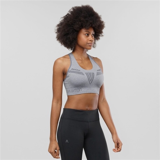 Grey Women's Salomon ESSENTIAL MOVE ON SEAMLESS Sport Bra | 713-GEFNCL