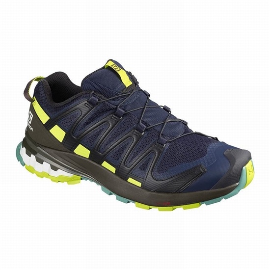 Navy / Light Green Men's Salomon XA PRO 3D V8 Hiking Shoes | 459-JHSZIC