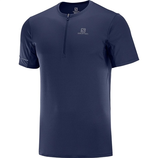 Navy Men's Salomon AGILE HZ SS M T Shirts | 604-BWHMZU