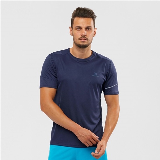 Navy Men's Salomon AGILE Tops | 917-POZGIV