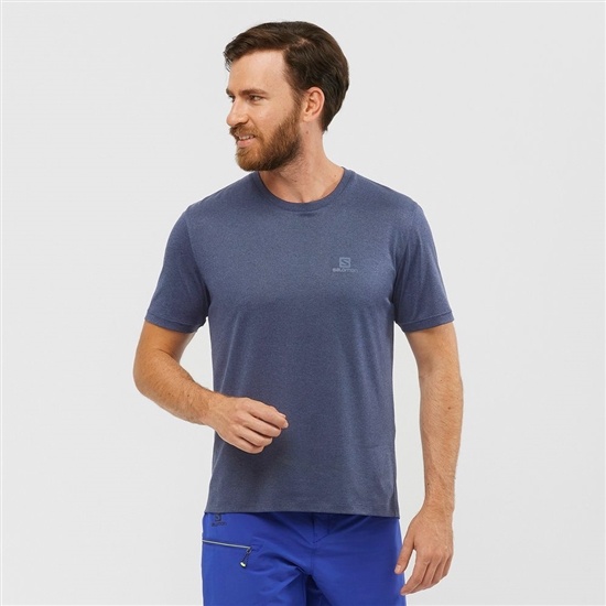 Navy Men's Salomon EXPLORE M Short Sleeve T Shirts | 523-BEFMUX