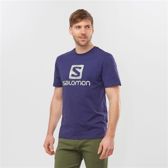 Navy Men's Salomon OUTLIFE LOGO Short Sleeve T Shirts | 641-ZLEXUY