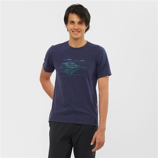 Navy Men's Salomon OUTRACK BLEND Short Sleeve T Shirts | 389-JKHVUG