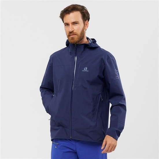 Navy Men's Salomon OUTRACK WATERPROOF 2.5L Jackets | 470-ZIWFDQ