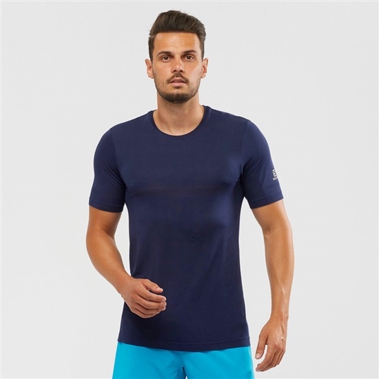 Navy Men's Salomon SENSE SEAMLESS M Short Sleeve T Shirts | 097-FKLYNU