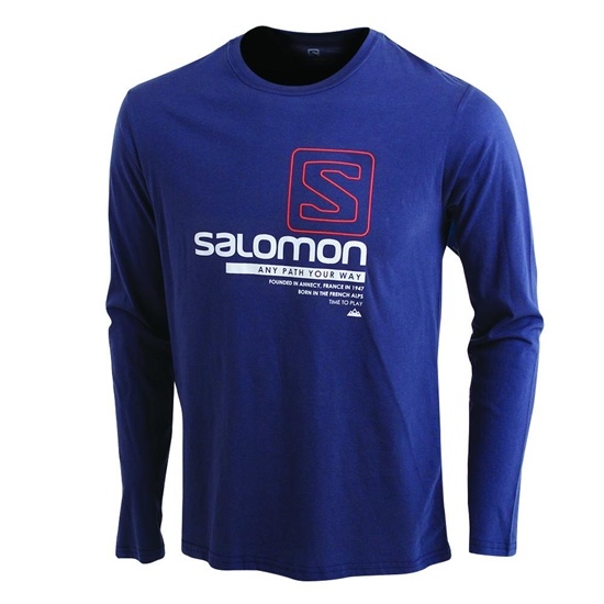 Navy Men's Salomon TRAIL LS M T Shirts | 307-YKABHN